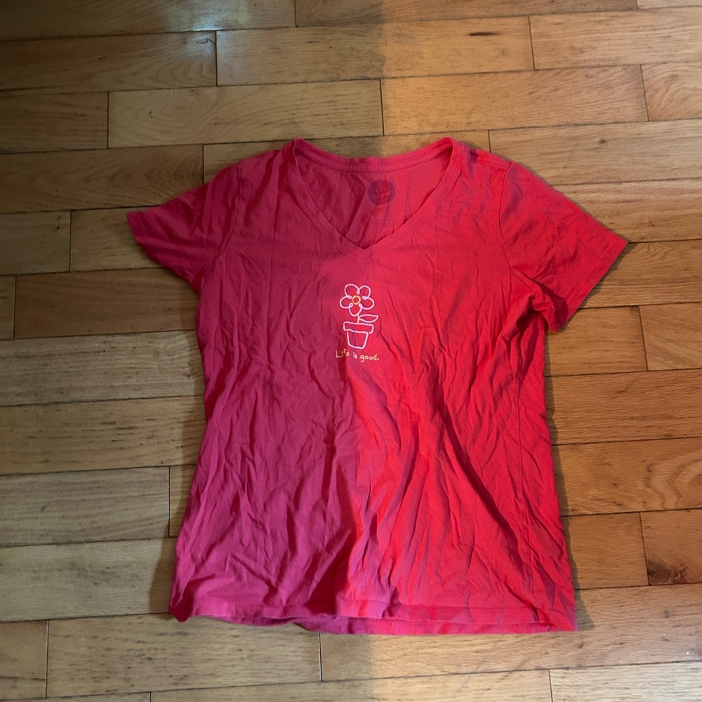 Pink V-Neck Flower Graphic Tee - Life is Good